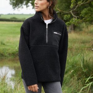 Women's Black Half Zip Borg Fleece